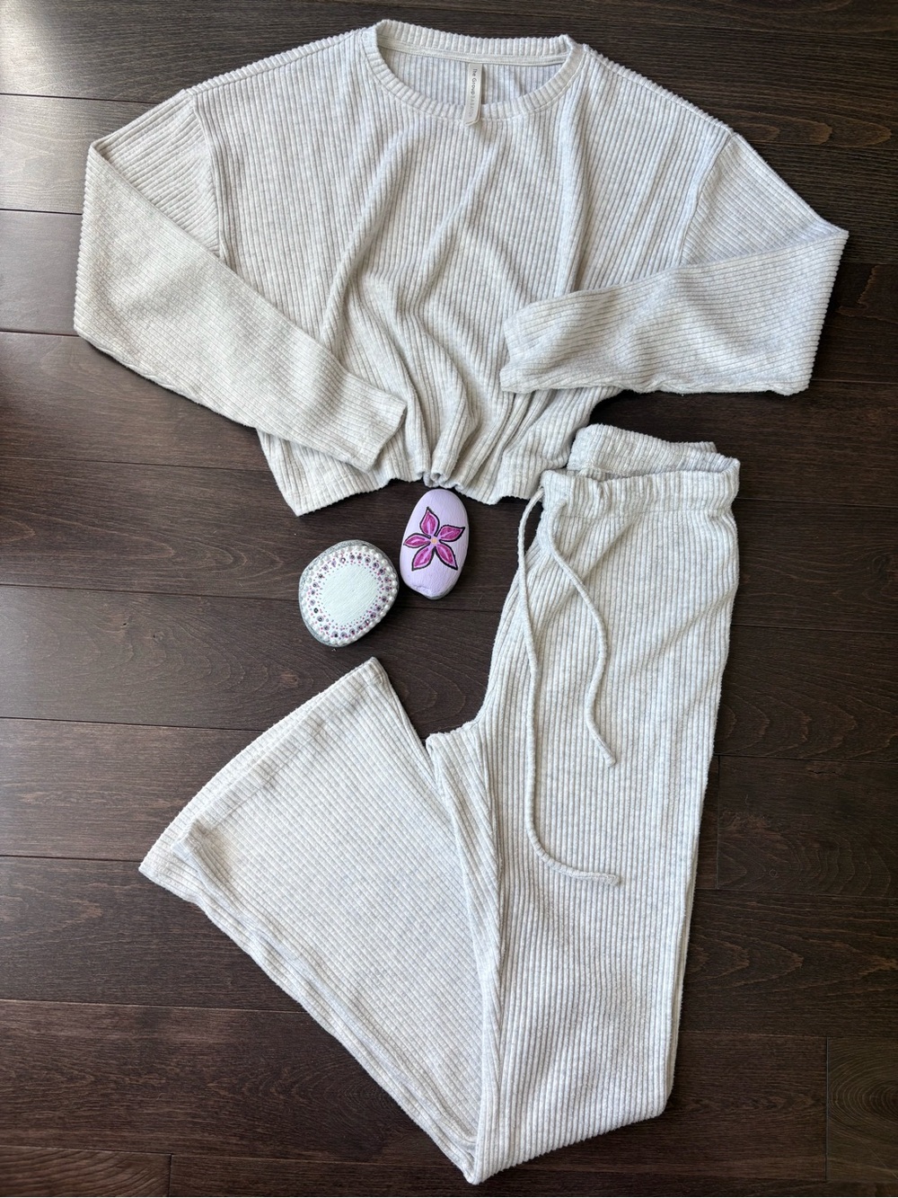 Babaton Matching Ribbed Time Pants and Crewneck Sweater Lounge Set